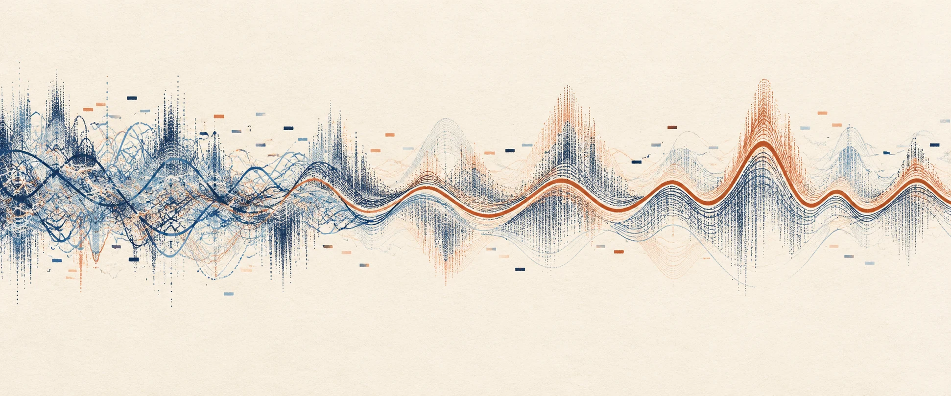 Blue and warm orange sound waves gradually converge, illustrating speech generation and preference alignment.